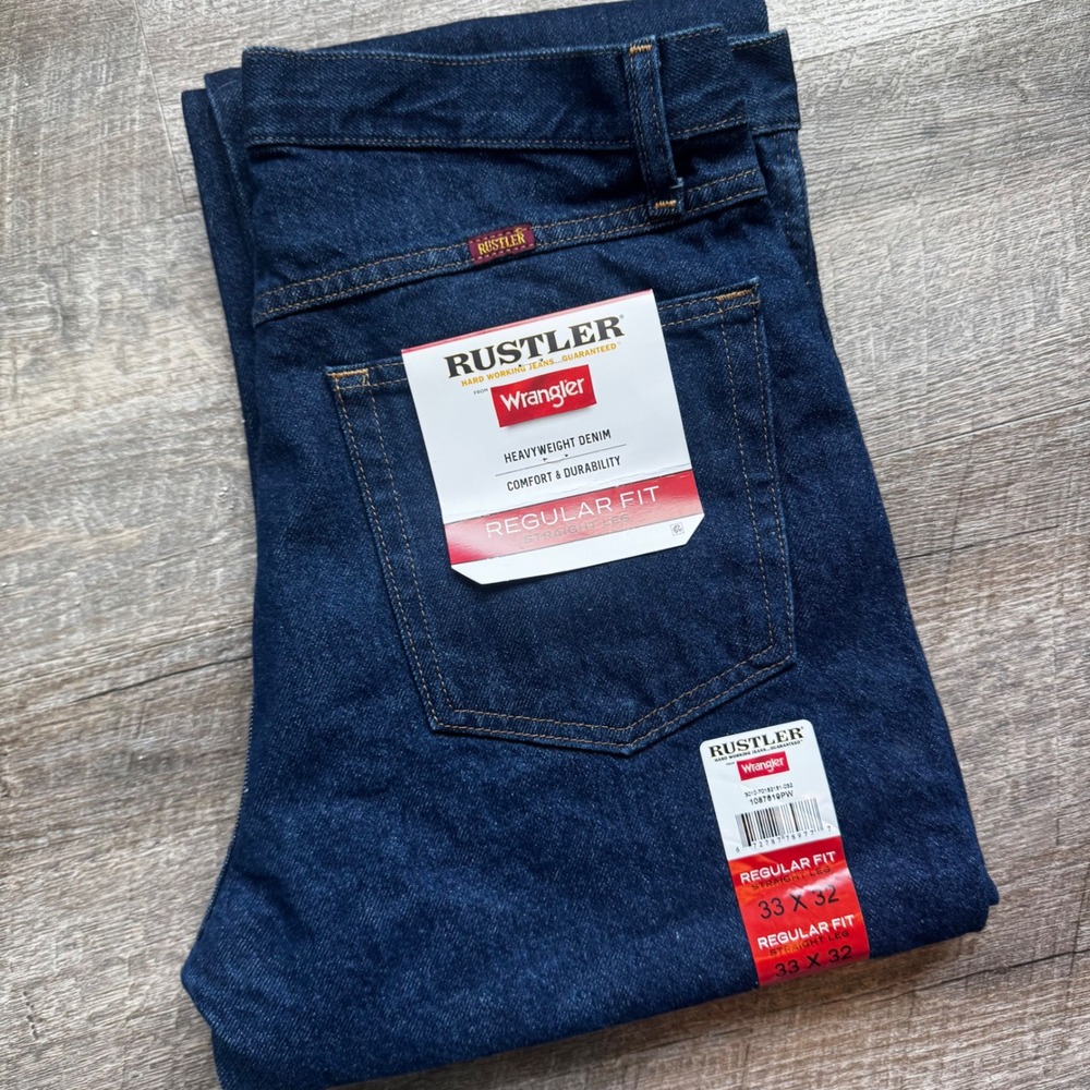 Wrangler Rustler Regular Fit Straight Leg Jeans 33x32 Regular Fit Blue Denim NEW